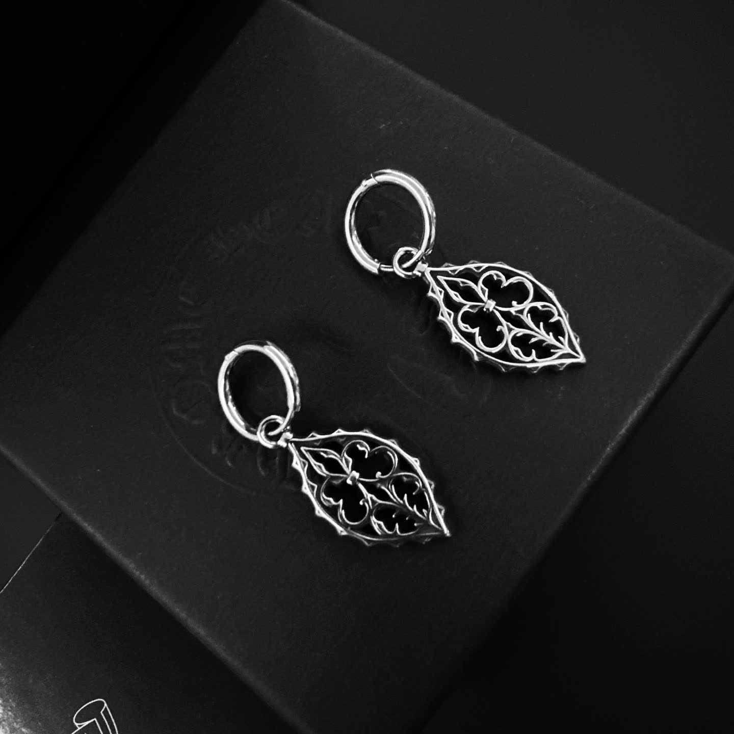 Chrome Hearts Silver Filigree Leaf Earrings